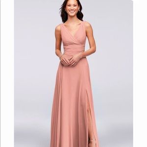 David’s bridal f19831 ballet pink long chiffon tank bridesmaid dress, size 2.